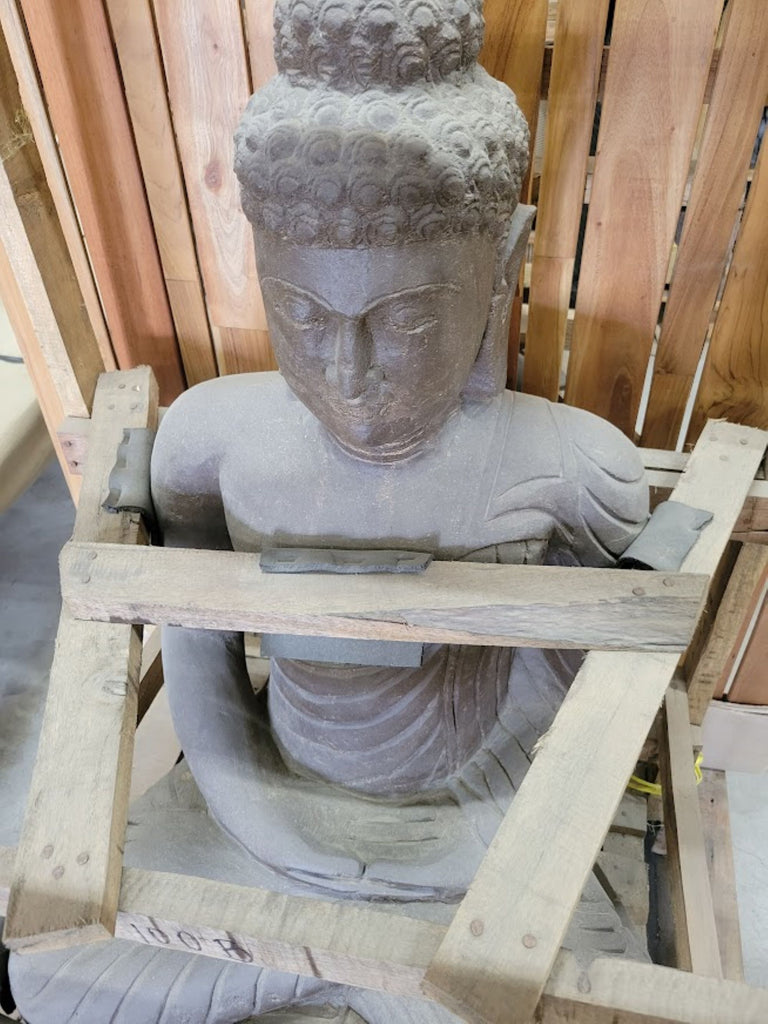 Sitting Buddha - Green Lava Stone - Antique Finish - 40" Tall - Greetings Mudra